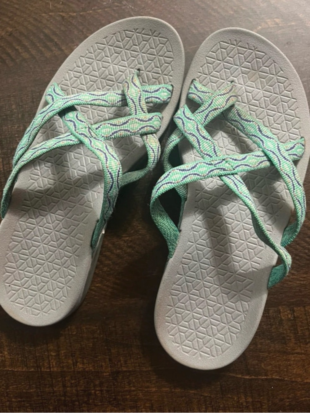 Chaco Women's Gray Footbed Sandals with Teal Straps